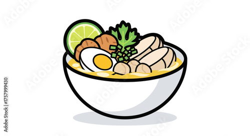 Delicious Bowl of Chicken Soup with Egg and Lime.
