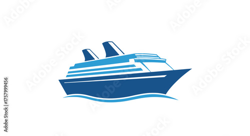 Modern Blue Cruise Ship Icon with Stylized Waves.