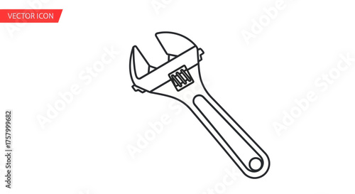 Adjustable Wrench Outline: A Simple Line Drawing of a Versatile Tool.