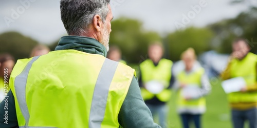 Modern Professional Fire Warden Leading Outdoor Emergency Drill Authentic Workplace Safety Training for Corporate Recruitment and Team Preparedness