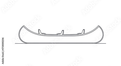 Outlined Canoe Illustration with Two Seats Side View.