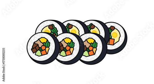 A Group of Deliciously Prepared Kimbap Rolls.