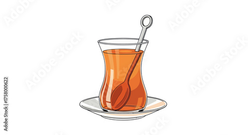 Traditional Turkish Tea Glass with Spoon and Saucer.