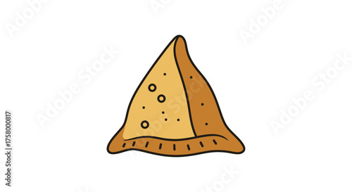 Hand-drawn Cartoon Samosa Illustration with Brown Outline.