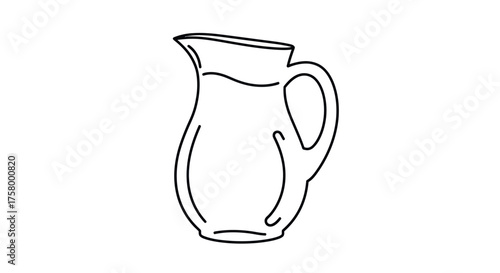 Simple Black Line Drawing of a Pitcher with Liquid.