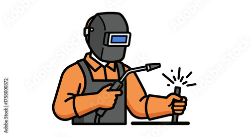 Cartoon Illustration of a Welder with Protective Gear.