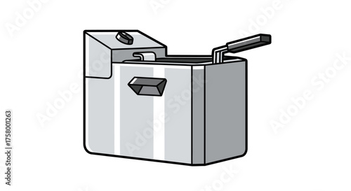A simple black and white line art illustration of a countertop deep fryer appliance.