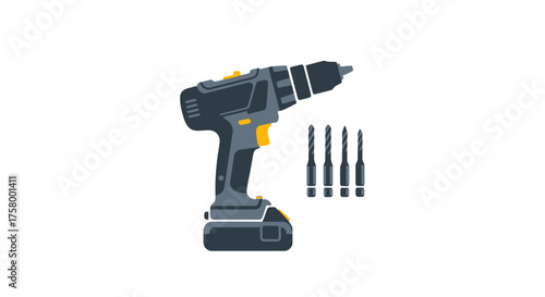 Cordless Electric Drill with Battery and Assorted Drill Bits.