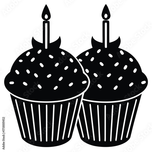 birthday cupcakes with sprinkles and candles  vec