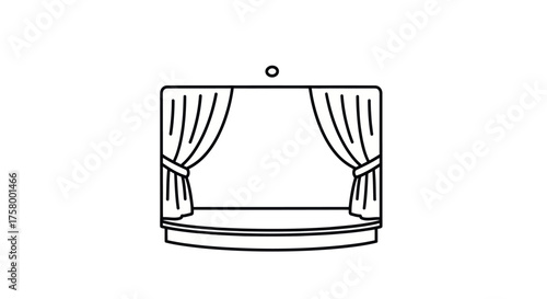 Simple Line Art Illustration of a Stage with Curtains.