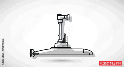 Line art submarine with periscope extended simple doodle illustration.