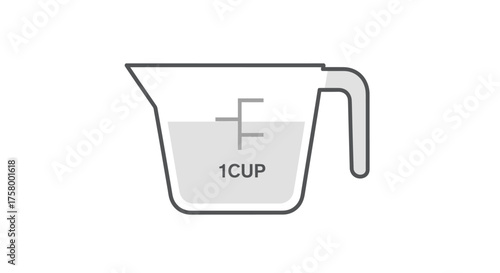 Simple Illustration of a Measuring Cup with Liquid Showing 1 CUP Mark.