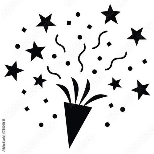 birthday party confetti burst with stars and ribb