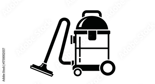 Black Silhouette of a Wheeled Vacuum Cleaner with Hose and Nozzle.