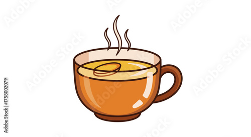 Steaming Hot Drink in Cartoon Cup with Slice Warm Beverage Illustration.