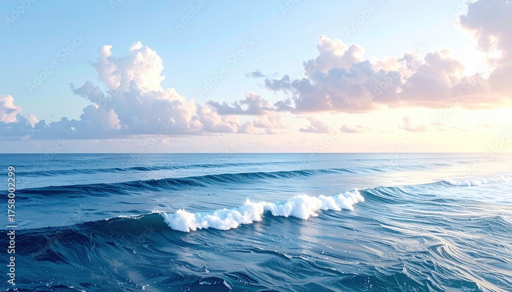 Fototapeta premium Tranquil Ocean Scene with Sunset and Cloudy Sky