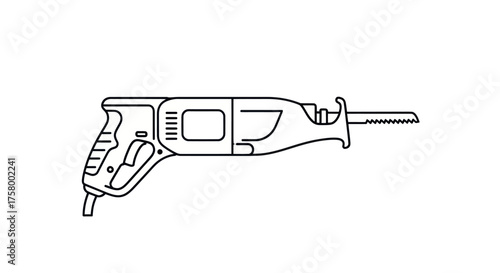 Reciprocating Saw Line Art: Detailed Outline of a Power Tool.