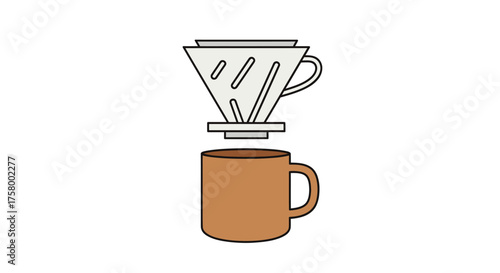 Simple Illustrated Coffee Pour Over Dripper and Mug.