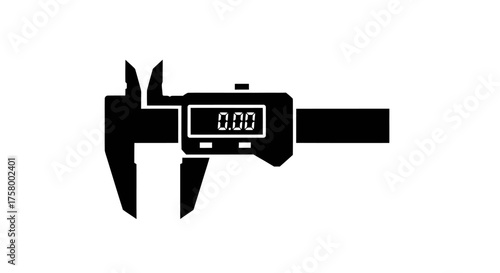 Black Silhouette of a Digital Caliper with Zero Reading Display.