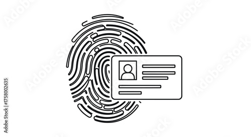 Black and White Fingerprint with Identification Card Illustration.