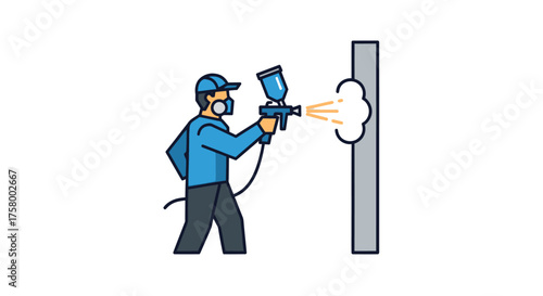 Painter in protective gear spray painting a surface with a paint gun.