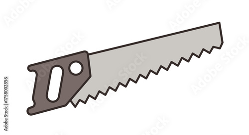 Hand Saw with Gray Blade and Handle for Woodworking.