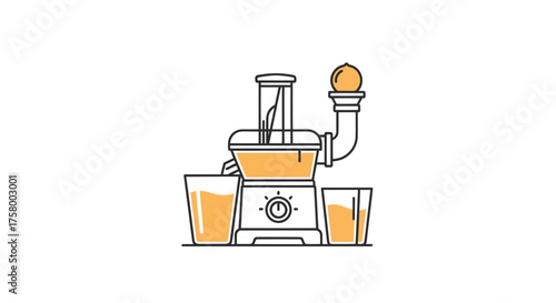 Electric Juicer with Orange and Two Glasses of Fresh Juice Illustration.