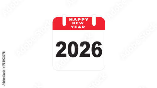 Calendar page featuring the year 2026 with a festive design, perfect for new years promotions, holiday marketing materials, and event planning.