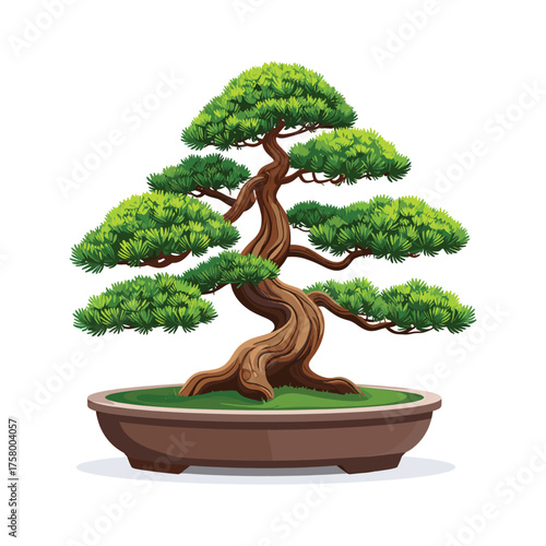Stylized Bonsai Tree with Green Foliage and Twisted Trunk
