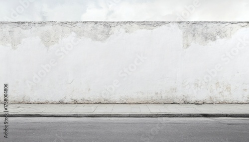 Fototapeta Naklejka Na Ścianę i Meble -  Whitewashed wall beside a city sidewalk