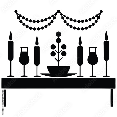 festive table setup with candles  plates  and gar