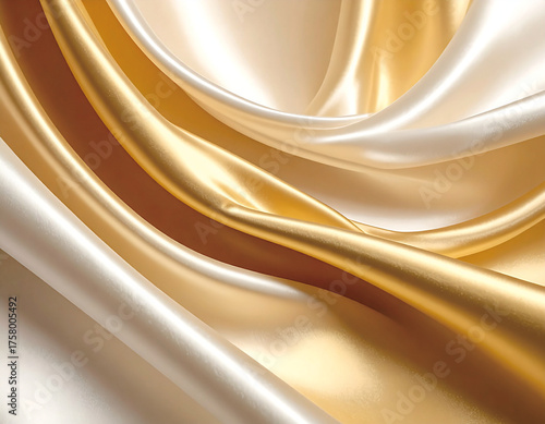 Elegant folds of gold and cream colored satin fabric.