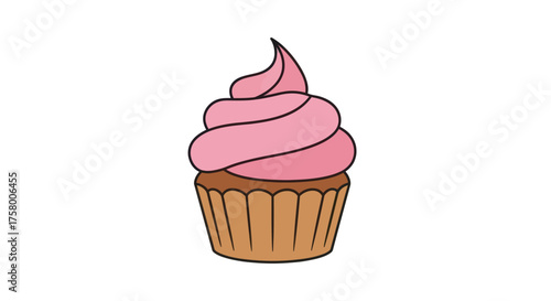 Delicious Pink Frosted Cupcake Illustration on White Background.