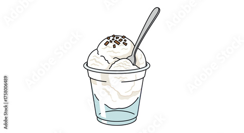 Delicious Vanilla Ice Cream Sundae with Chocolate Sprinkles in a Clear Cup.