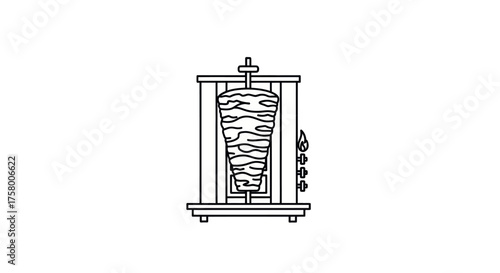Simple Line Drawing of a Rotating Shawarma Grill.