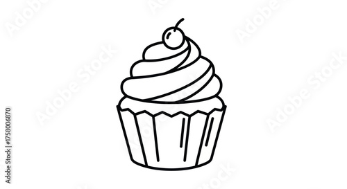 Simple Black and White Cupcake with Cherry on Top.