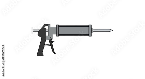 Manual caulking gun tool for applying sealant or adhesive isolated grayscale illustration.