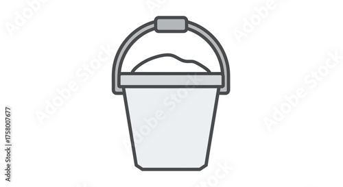 Simple Line Art Illustration of a Gray Bucket Filled with Sand.