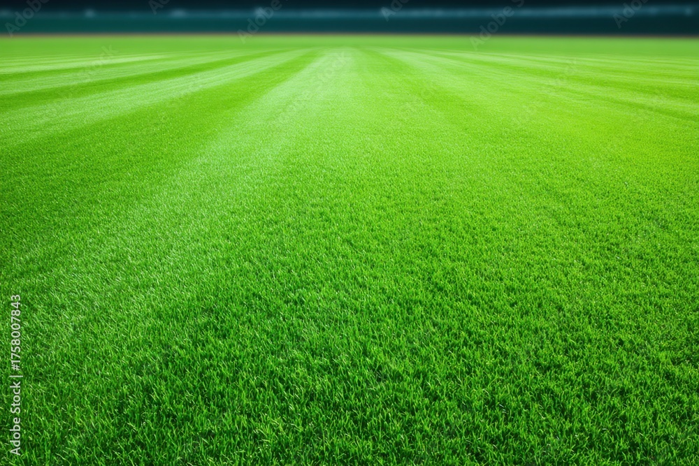 Obraz premium Premium professional baseball stadium turf with perfectly maintained grass and mowing lines for modern sports marketing and groundskeeping campaigns