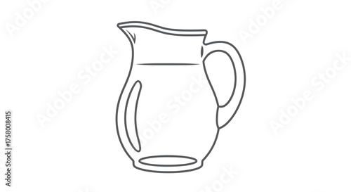 Simple Outline Drawing of a Glass Pitcher Filled with Liquid.
