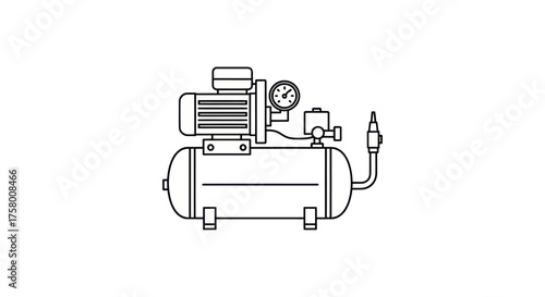 Line art illustration of a domestic water pump and pressure tank system.