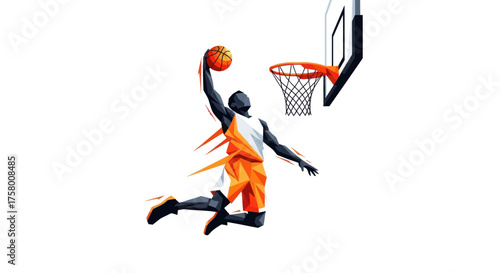Dynamic Basketball Player Dunking Ball in Stylized Action.