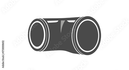 Gray T-shaped Pipe Fitting with Circular Openings and White Accents.