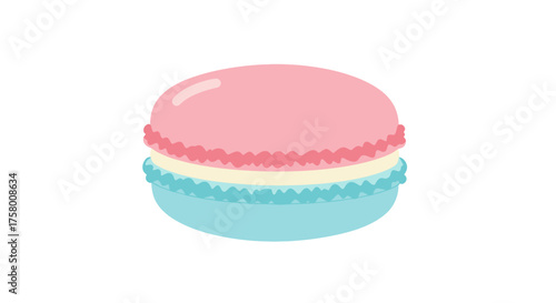 Colorful Two-Layered Macaron Cookie with Pink and Blue Colors.