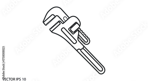 A detailed line drawing of a classic adjustable pipe wrench tool.
