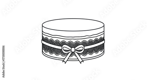 Elegant Round Gift Box with Decorative Ribbon and Bow Line Art.