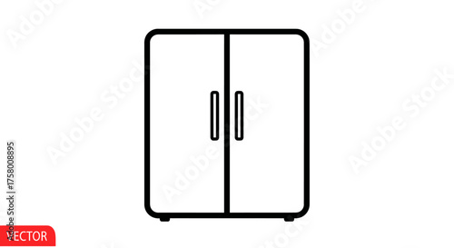 Minimalist Refrigerator Outline with Double Doors and Handles.