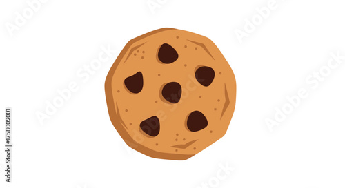 Delicious Round Chocolate Chip Cookie Cartoon Illustration.