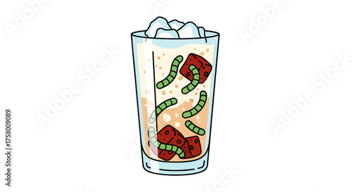 Refreshing Tall Glass of Iced Beverage with Fruit and Garnish.