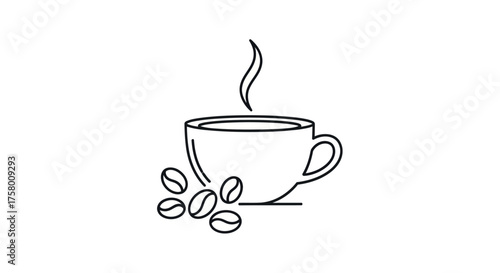 Steaming Cup of Coffee with Roasted Beans Icon.